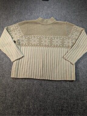 Vintage Sonoma Women's 1X Beige and Cream Acrylic Sweater Snowflake Pattern